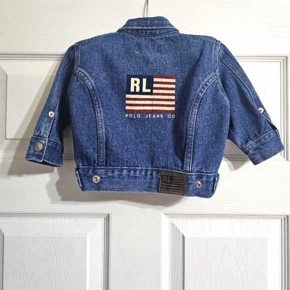 Vintage Ralph Lauren Polo S/M 3-12 Months USA Flag Denim Blue Jean Jacket - Picture 1 of 2